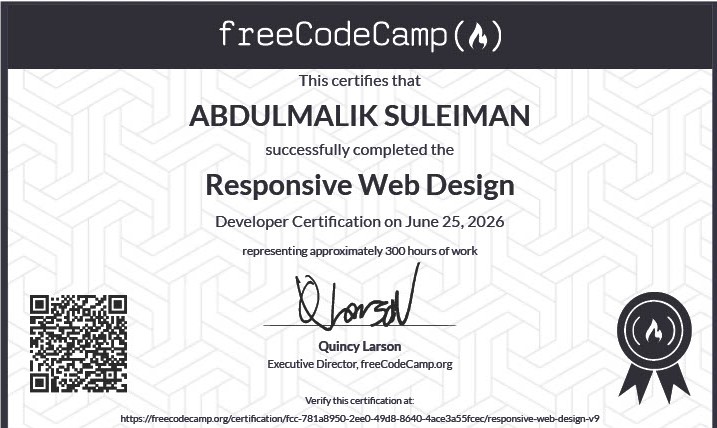 FreeCodeCamp certificate